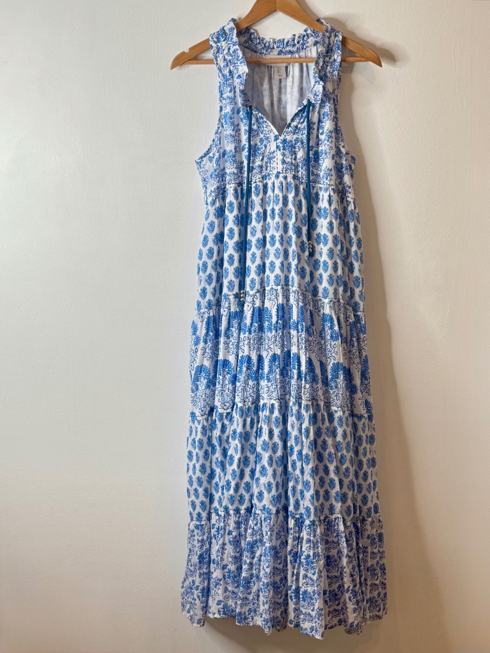 NEW Calypso St Barth Maxi Dress Blue White Print Cotton Lined Sleeveless Small - Picture 2 of 16